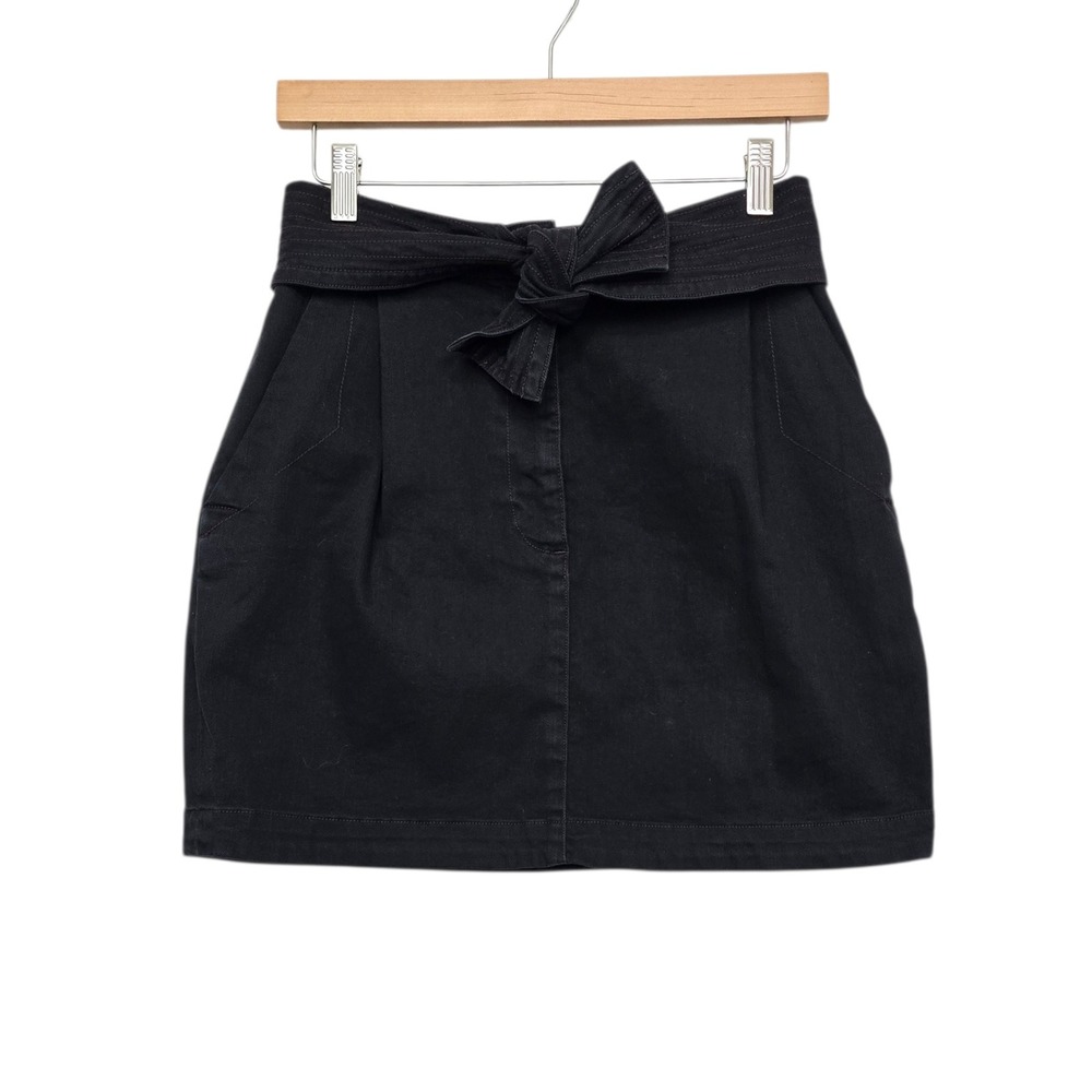 Ulla Johnson Drew Skirt Noir Black Cotton Tie Waist Mini Skirt Womens Size 4 New